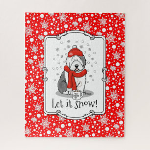 Puzzle Hiver (rouge) Vieux chien anglais (gris 1) Mignonn