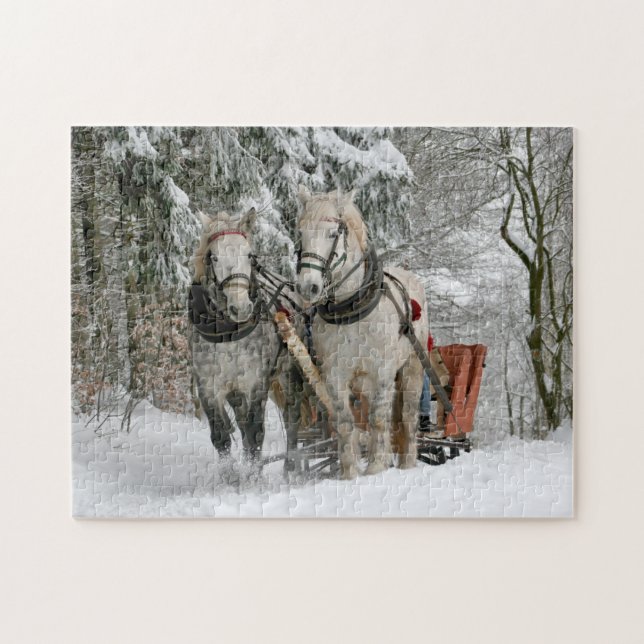 Puzzle Hiver Sleigh Ride Chevaux Noël Fêtes (Horizontal)