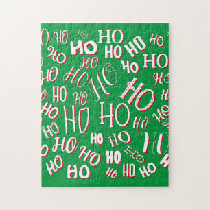 Puzzle HO HO HO Texte de Noël motif blanc vert rouge