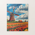 Puzzle Holland Pays-Bas Travel Art Vintage<br><div class="desc">Holland retro design de voyage vectoriel. La Hollande est une région géographique et une ancienne province sur la côte ouest de la Pays-Bas.</div>