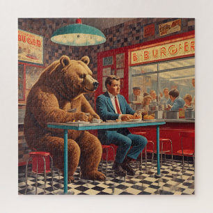 Puzzle Homme drôle et ours à Retro Diner