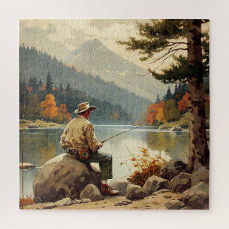 Puzzle Homme Pêche Au Bord Du Lac