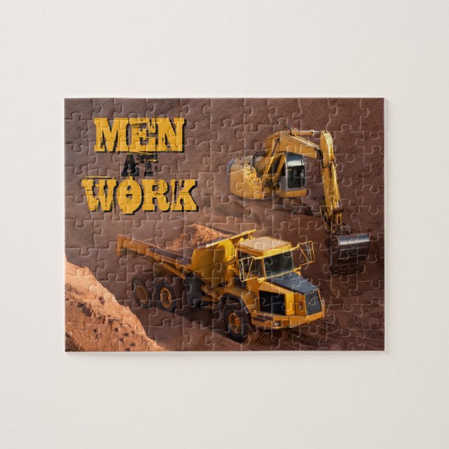 Puzzle Hommes au travail Digger et Camion de vidange (Horizontal)