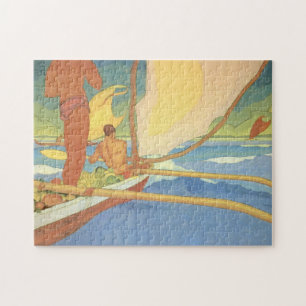 Puzzle "Hommes dans un canoë de tangon dirigé pour Shore