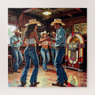 Puzzle Hommes et femmes en danse en ligne dans un bar