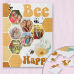 Puzzle Honeypeb Photo Collage Bee Happy Kids<br><div class="desc">Amusant et joyeux, puzzle photo personnalisé pour les enfants. Le modèle photo est configuré pour vous pour ajouter 6 de vos photos préférées qui feront automatiquement partie du motif nid d'abeille. Le design mignon présente des abeilles bourdonnantes, des fleurs, des coeurs d'amour et des lettres rétro pour le dicton "bee...</div>