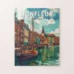 Puzzle Honfleur France Travel Art Vintage<br><div class="desc">Design de voyage vectoriel rétro Honfleur. Honfleur est une ville du département du Calvados,  dans la région normande du nord de la France. C'est sur l'estuaire que la Seine rencontre la Manche.</div>