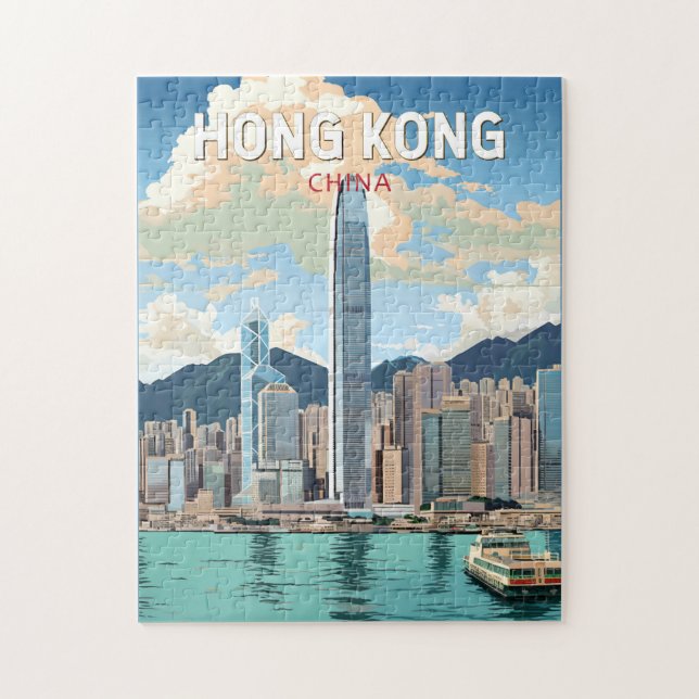 Puzzle Hong Kong China Travel Art Vintage (Vertical)