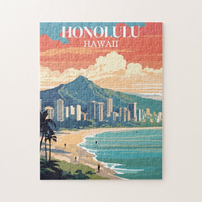 Puzzle Honolulu, Hawaï : Voyage Vintage (Vertical)