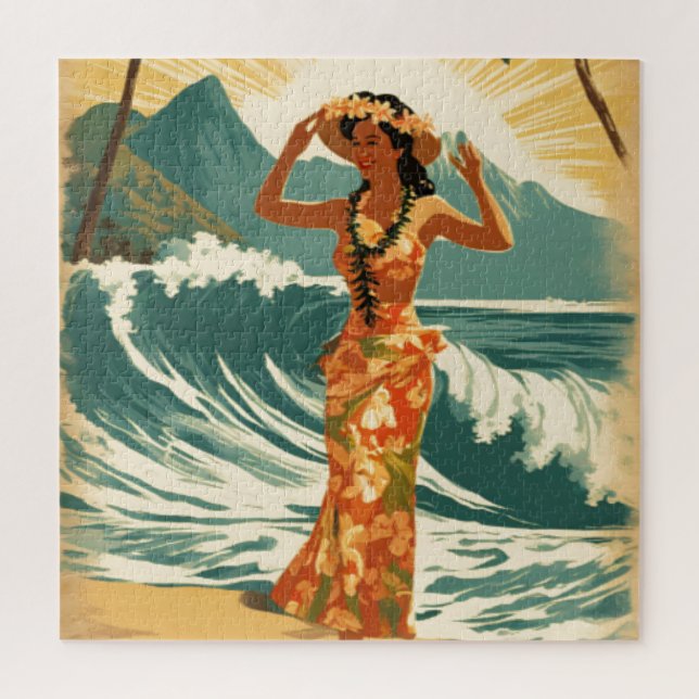 Puzzle Honolulu vintage Hawaii Mid-Pacific Travel (Vertical)