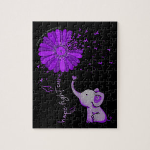 Puzzle Hope Fight Cute Elephant Alzheimer's Purple Ribbon