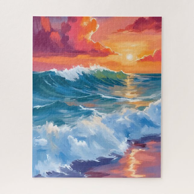 Puzzle Horizon de Lumière | Coucher de soleil aux vagues  (Vertical)