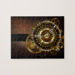Puzzle Horloge Steampunk avec des engrenages anciens<br><div class="desc">Montres anciennes et fantastiques avec des engrenages dorés et laiton sur un arrière - plan brun et rouillé. Style Steampunk.</div>