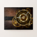 Puzzle Horloge Steampunk avec des engrenages anciens<br><div class="desc">Montres anciennes et fantastiques avec des engrenages dorés et laiton sur un arrière - plan brun et rouillé. Style Steampunk.</div>