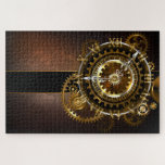 Puzzle Horloge Steampunk avec des engrenages anciens<br><div class="desc">Montres anciennes et fantastiques avec des engrenages dorés et laiton sur un arrière - plan brun et rouillé. Style Steampunk.</div>