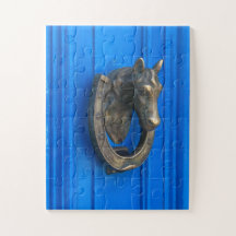 Horse Brass sur Bleu | Art de heurtoir de porte vi