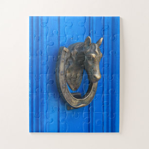 Puzzle Horse Brass sur Bleu Art de heurtoir de porte vi