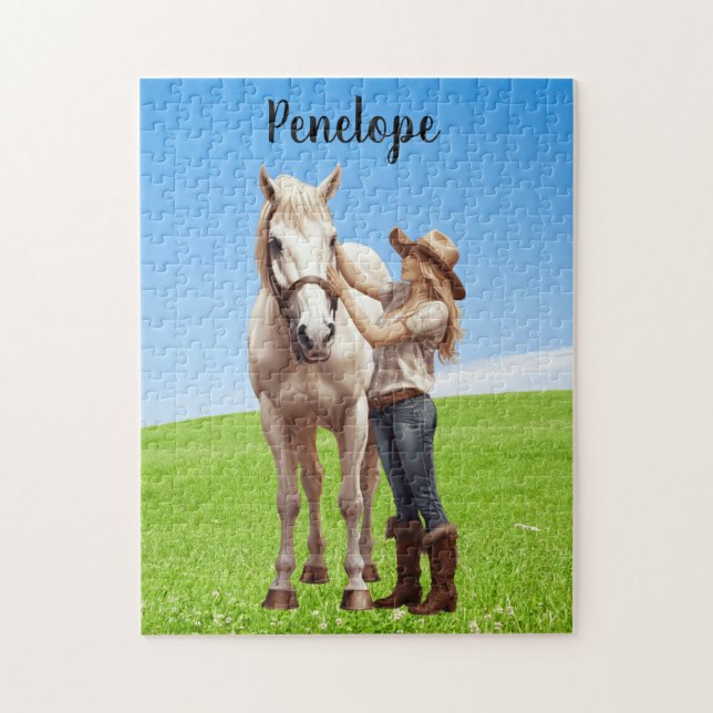 Puzzle Horse Girl Horseback équitation Meadow Personnalis (Vertical)