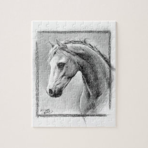 Puzzle Horse head Charcoal drawing Equine art