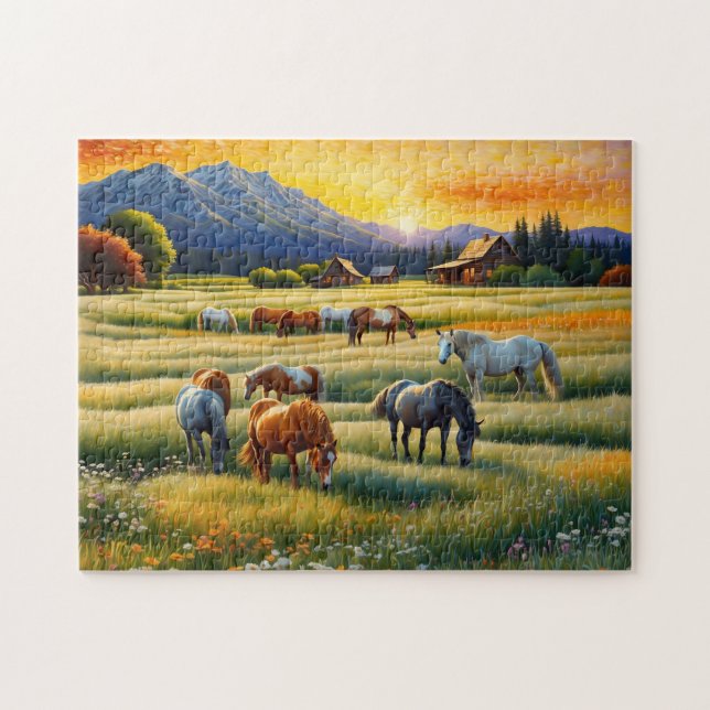 Puzzle Horse on Farm Wildflower Meadow (Horizontal)