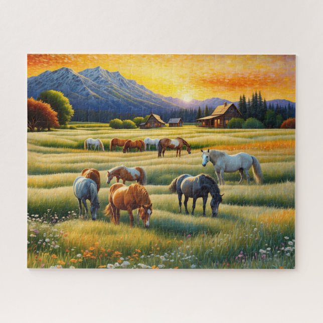 Puzzle Horse on Farm Wildflower Meadow (Horizontal)