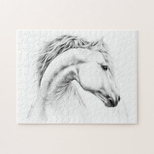 Puzzle Horse portrait pencil drawing Equestrian art