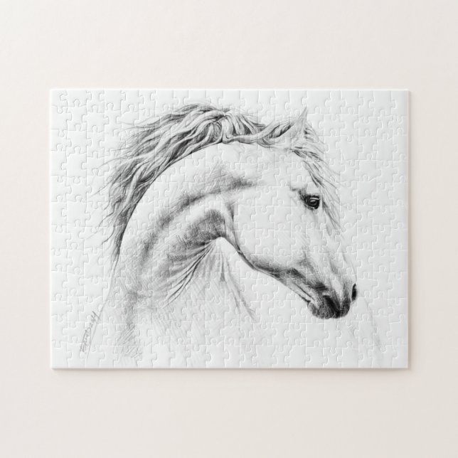 Puzzle Horse portrait pencil drawing Equestrian art (Horizontal)