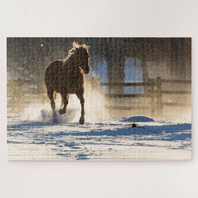 Puzzle Horse Running Through the Snow (Horizontal)