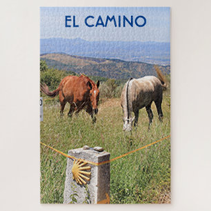 Puzzle Horses and shell marker post, El Camino, Spain