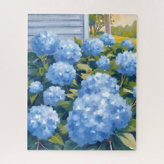 Puzzle Hortensias bleus aquarelle de Nouvelle-Angleterre (Vertical)