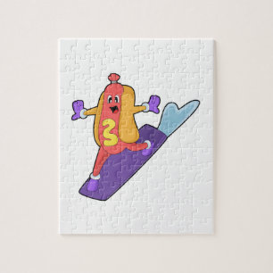 Puzzle Hot-dog as Snowboarder with Sonowboard
