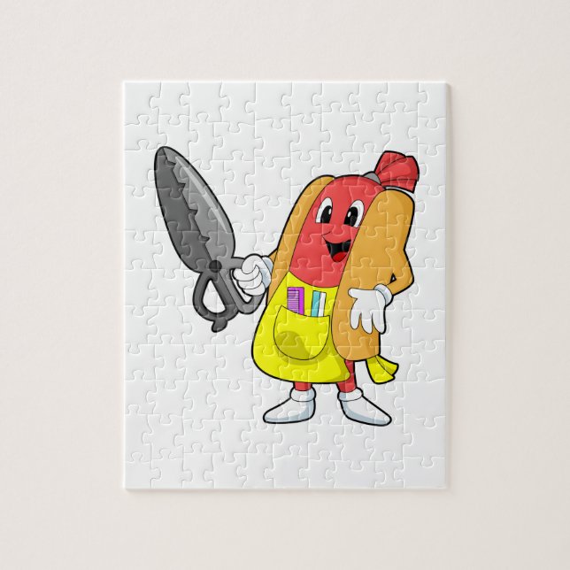 Puzzle Hotdog comme coiffeur avec ciseaux (Vertical)