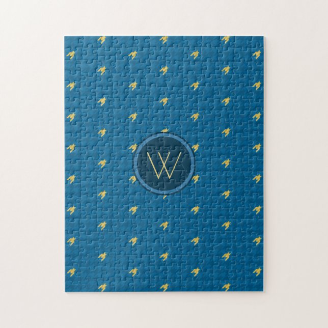 Puzzle Houndstooth Bleu avec Accent Doré (Vertical)