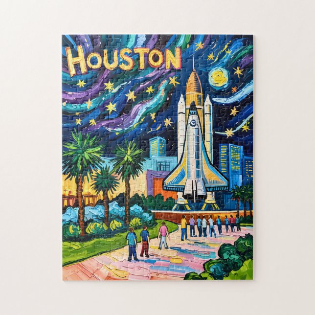 Puzzle Houston Skyline Space Center Rocket Van Gogh Kids (Vertical)