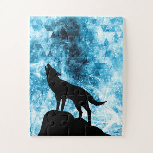 Puzzle Howling Wolf Hiver neige bleue fumée Abstraite