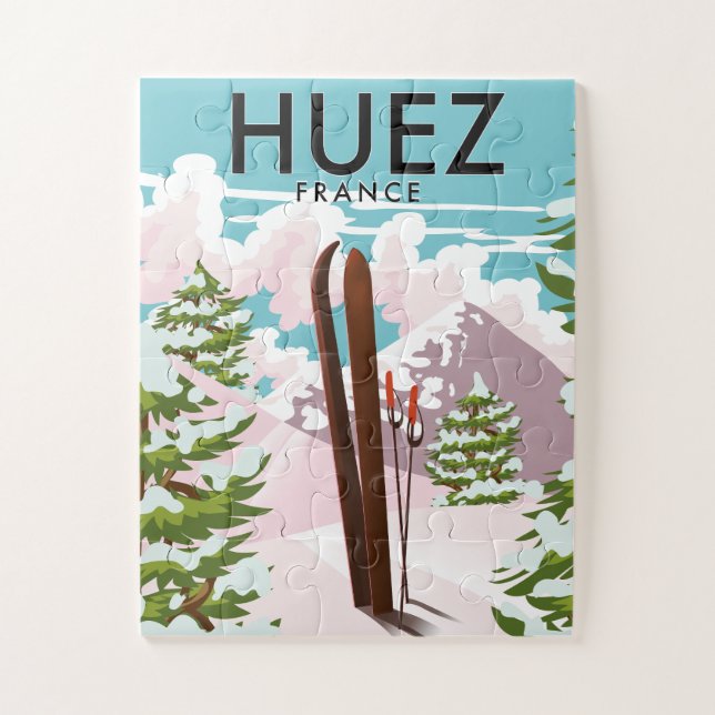 Puzzle Huez France affiche rétro ski (Vertical)