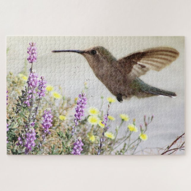 Puzzle Hummingbird and Wildflowers Digital Art (Horizontal)