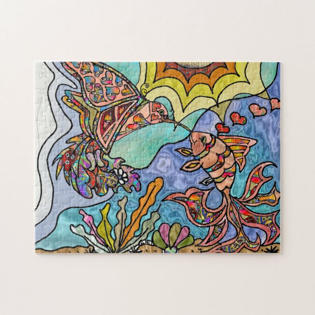 Puzzle Hummingbird Goldfish Reflection Imaginaire Art Puz (Horizontal)