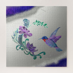 Puzzle Hummingbird With Flowers on Geode Arrière - plan