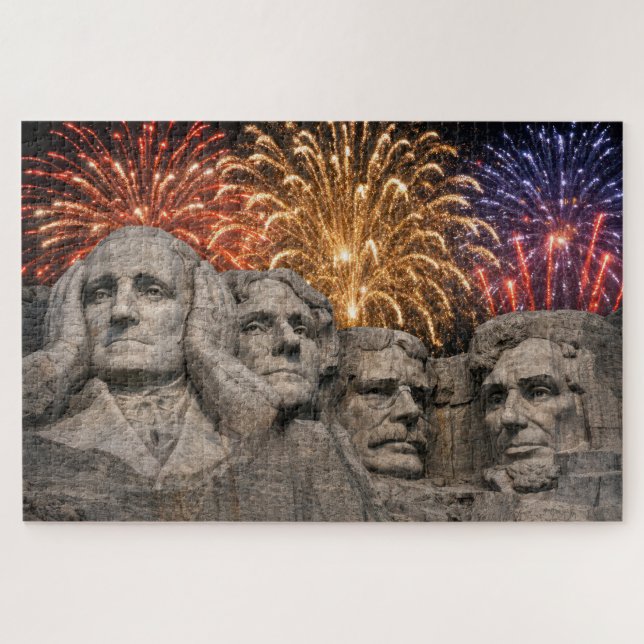 Puzzle Humour au Mont Rushmore avec feux d'artifice (Horizontal)