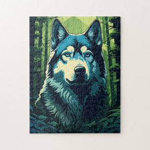 Puzzle Husky dans la forêt verdoyante