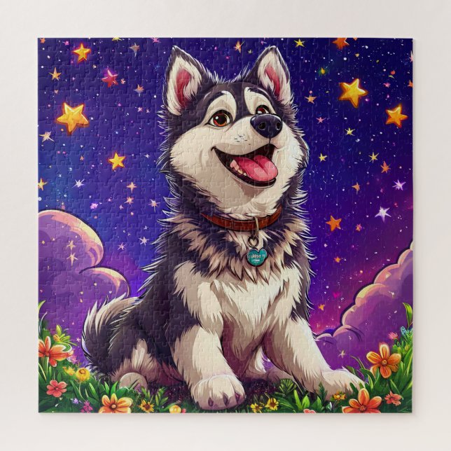 Puzzle Husky Joyeux Contre Ciel Étoilé (Vertical)