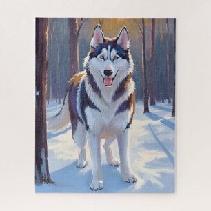 Puzzle Husky   Peinture de chien en aquarelle d'hiver