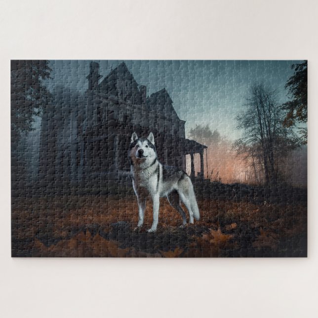 Puzzle Husky sibérien Halloween effrayant (Horizontal)