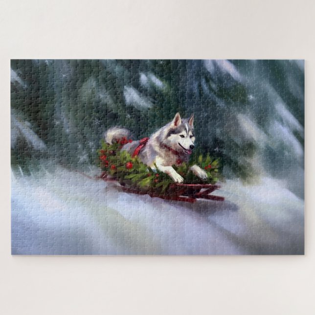 Puzzle Husky sibérien Noël neige hiver (Horizontal)