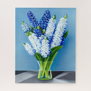 Puzzle Hyacinthes blancs dans un vase en verre sur bleu