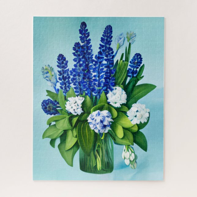 Puzzle Hyacinthes bleu de Cobalt et Hydrangées (Vertical)