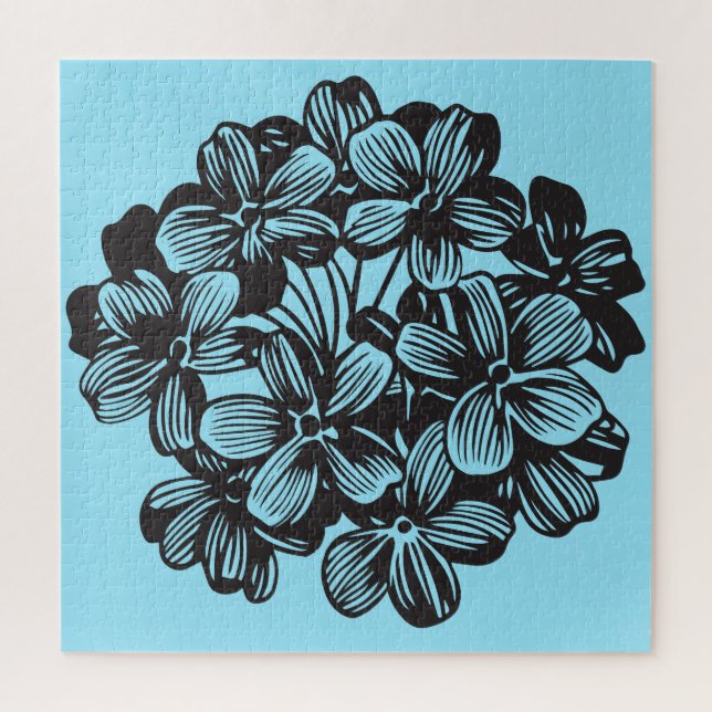 Puzzle Hydrangea Sky Blue Flower Floral (Vertical)