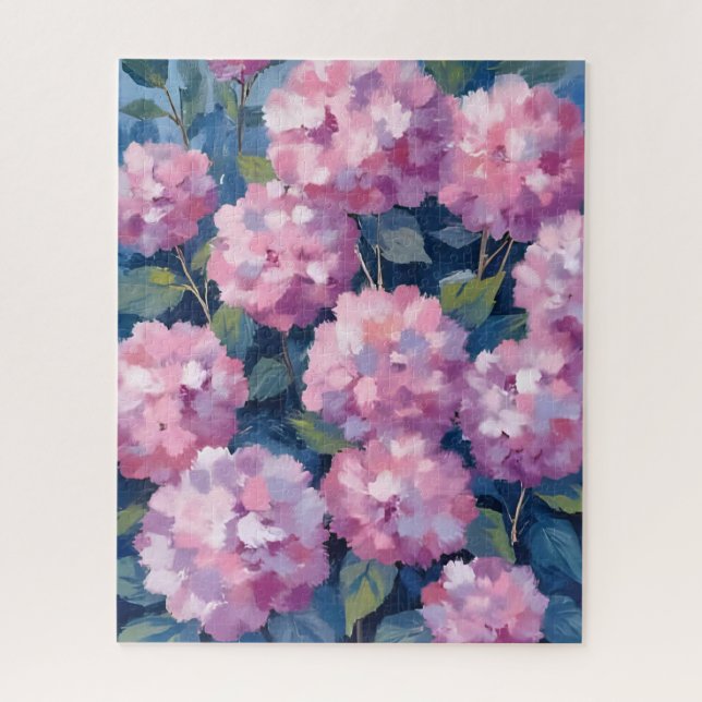 Puzzle Hydrangeas Rose Pâle Art Floral Aquarelle (Vertical)