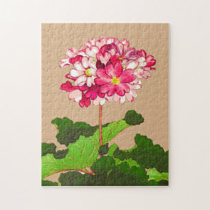 Puzzle Hydrangée japonaise vintage. Rose et vert